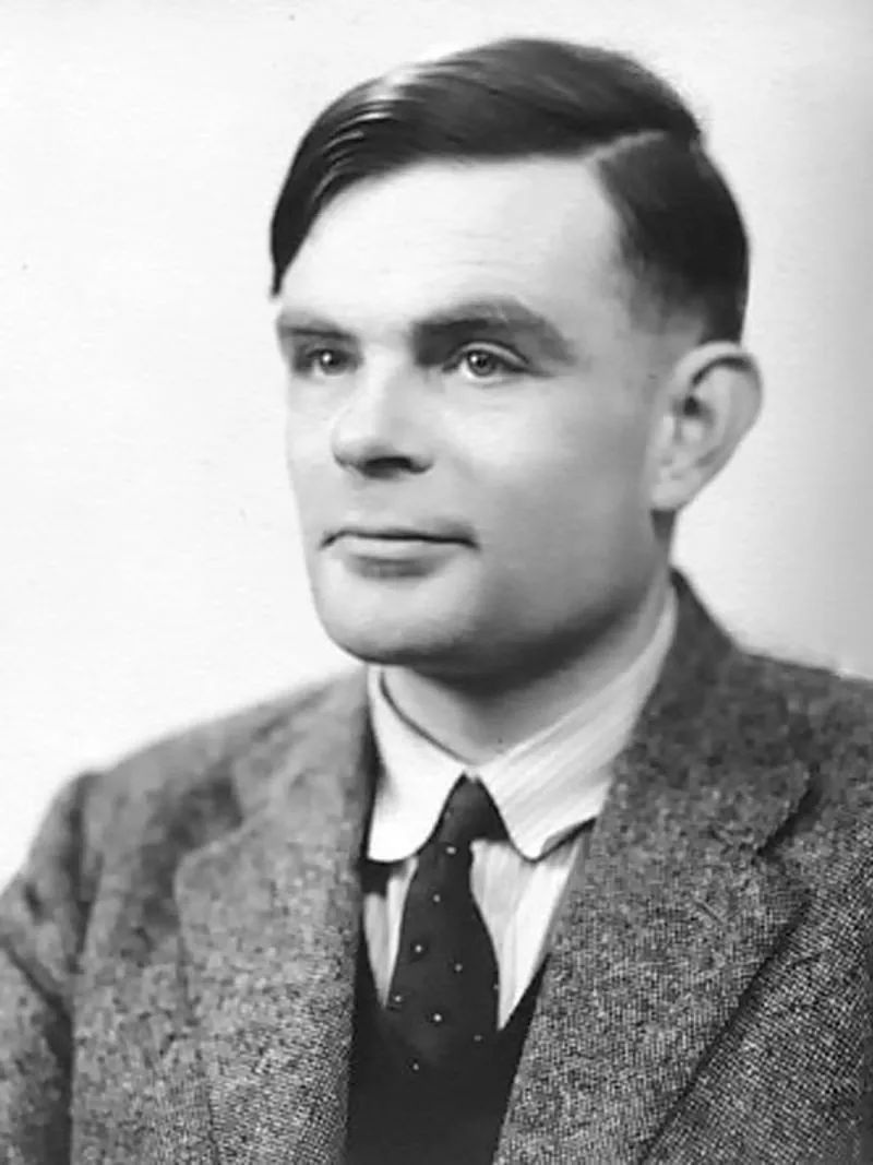 Ritratto fotografico in bianco e nero di Alan Turing, 1951.